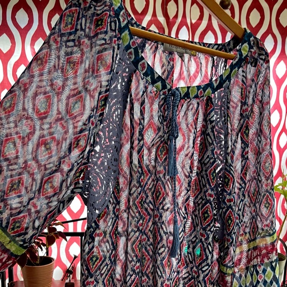 Figueroa and flower Tops - FIGUEROA&FLOWER blue/green/pink long sleeve sheer blouse in size large